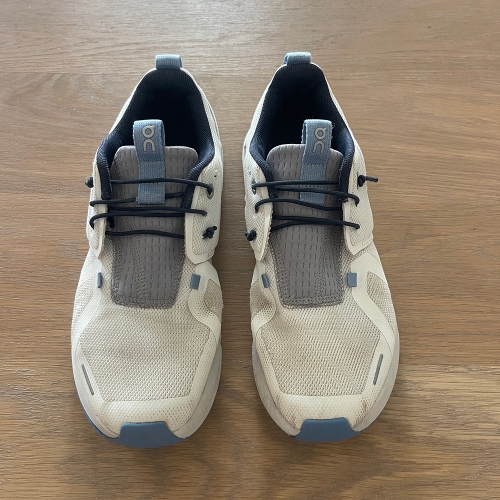 On Running Cream and Gray Athletic Shoes with Cushioned Midsole